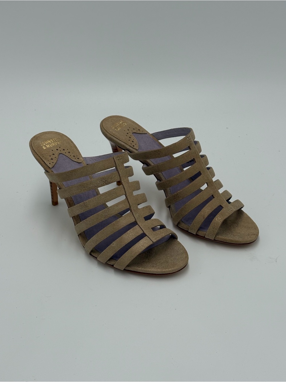 Johnston & Murphy Taupe Strappy Suede Slide Heels